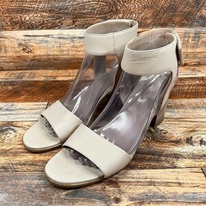 VINCE Josslyn Nude Leather Wooden Block Heel Sandals Ankle Strap Women's 8.5